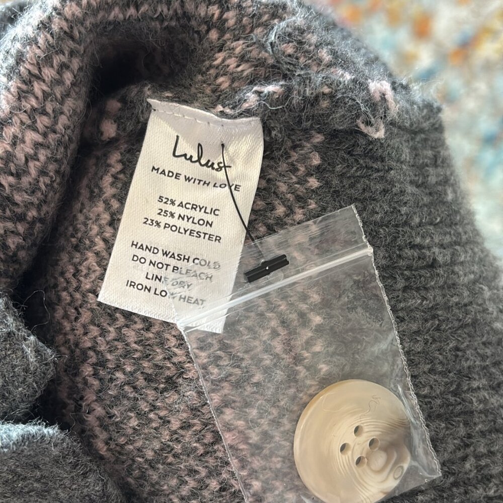 NWT • Lulus • Charcoal Grey and Pink Plaid Cardigan - Picture 10 of 10